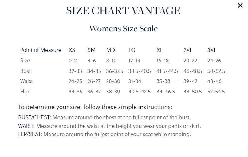 KBT101 size chart